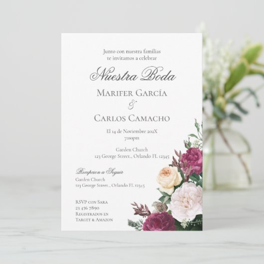Invitation de mariage floral rouge Invitation Spa (Debout devant)