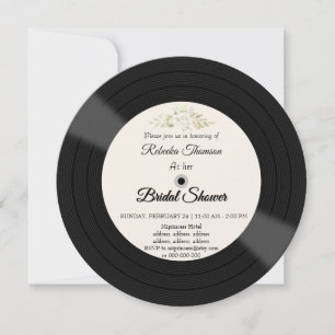 Invitation de mariage floral sur disque vinyle rét