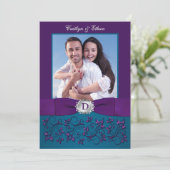 Invitation de mariage | Floral Turquoise, violet | (Debout devant)