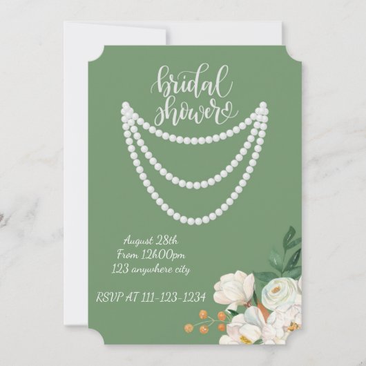 Invitation de mariage floral vert perlé (Devant)