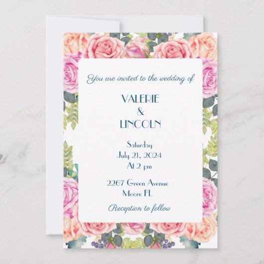 Invitation de mariage florale (Devant)