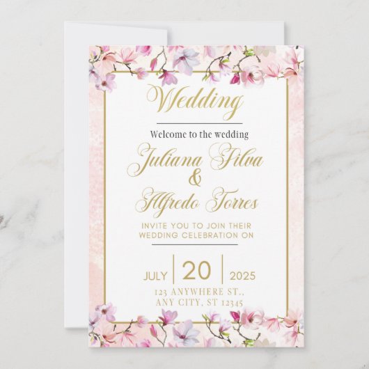 Invitation de mariage florale (Devant)