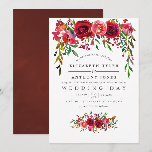 Invitation de mariage florale à l'aquarelle (Devant / Derrière)