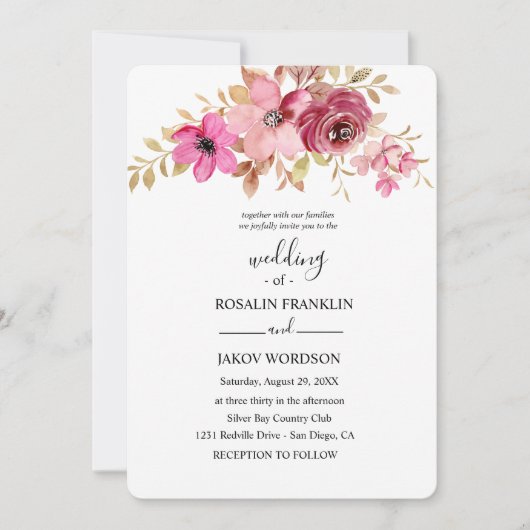 Invitation de mariage florale à l'aquarelle (Devant)