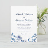 Invitation de mariage florale à l'aquarelle bleue (Debout devant)