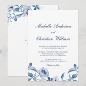 Invitation de mariage florale à l'aquarelle bleue (Devant / Derrière)