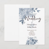 Invitation de mariage florale à l'aquarelle bleue (Devant / Derrière)