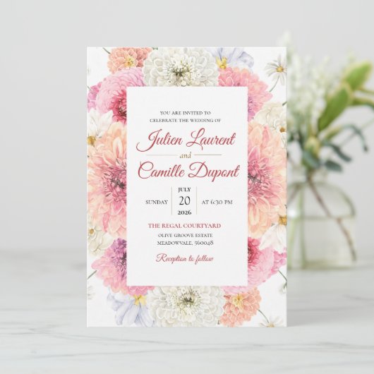 Invitation de mariage florale à l'aquarelle élégan (Debout devant)