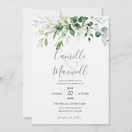 Invitation de mariage florale à l'aquarelle élégan (Devant)