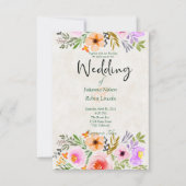 Invitation de mariage florale à l'aquarelle orange (Devant)