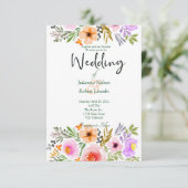 Invitation de mariage florale à l'aquarelle orange (Debout devant)