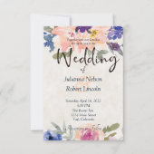 Invitation de mariage florale à l'aquarelle orange (Devant)