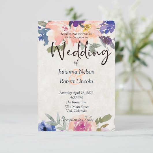 Invitation de mariage florale à l'aquarelle orange (Debout devant)