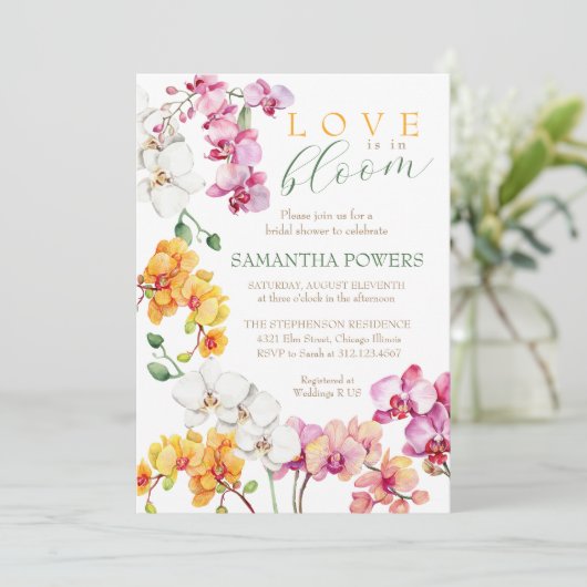 Invitation de mariage florale à l'orchidée (Debout devant)