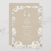 Invitation de mariage florale à noeud coquette or (Devant / Derrière)