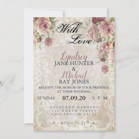 INVITATION DE MARIAGE FLORALE ANTIQUE (Devant)