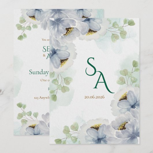 Invitation de mariage florale aquarelle (Devant / Derrière)