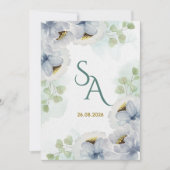 Invitation de mariage florale aquarelle bleu vert (Devant)