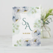 Invitation de mariage florale aquarelle bleu vert (Debout devant)