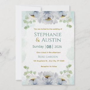 Invitation de mariage florale aquarelle bleu vert