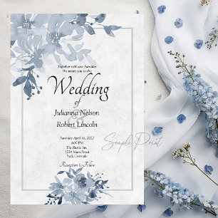 Invitation de mariage florale aquarelle bleue budg