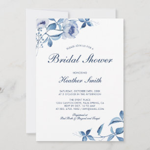 Invitation de mariage florale aquarelle bleue pour