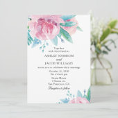 Invitation de mariage florale aquarelle. Fleurs ro (Debout devant)