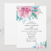 Invitation de mariage florale aquarelle. Fleurs ro (Devant / Derrière)
