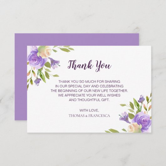 Invitation de mariage florale aquarelle lilas (Devant / Derrière)