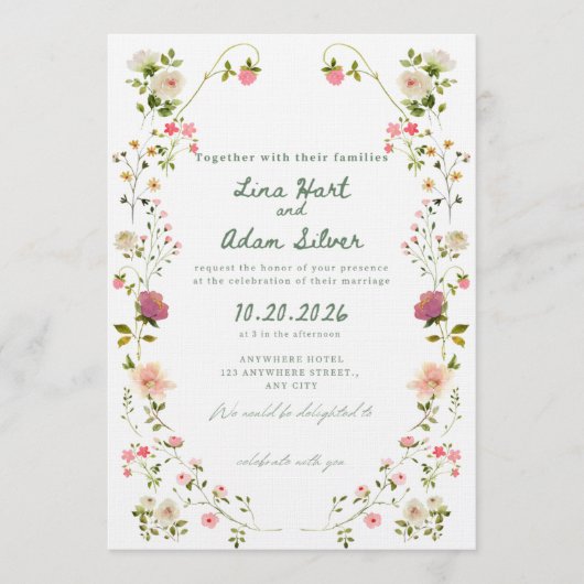 Invitation de mariage florale aquarelle modèle (Devant)