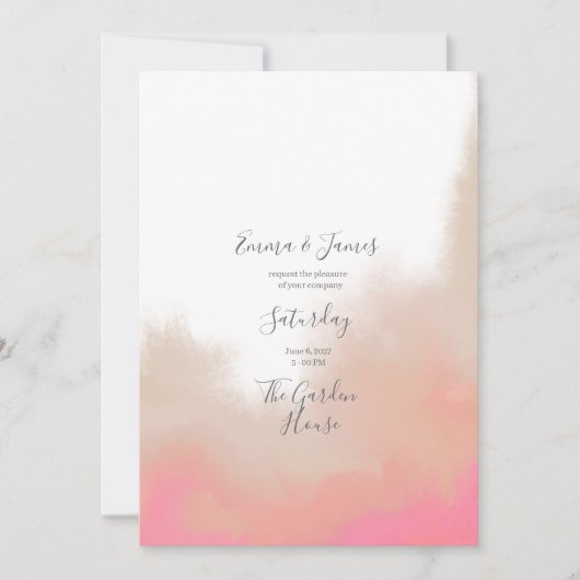 Invitation de mariage florale aquarelle pêche (Devant)