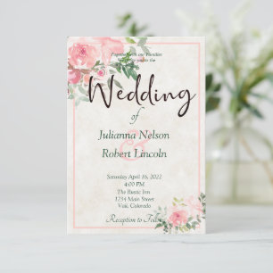 Invitation de mariage florale aquarelle rose poudr