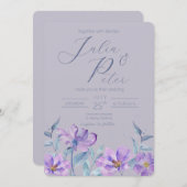Invitation de mariage florale aquarelle violette (Devant / Derrière)