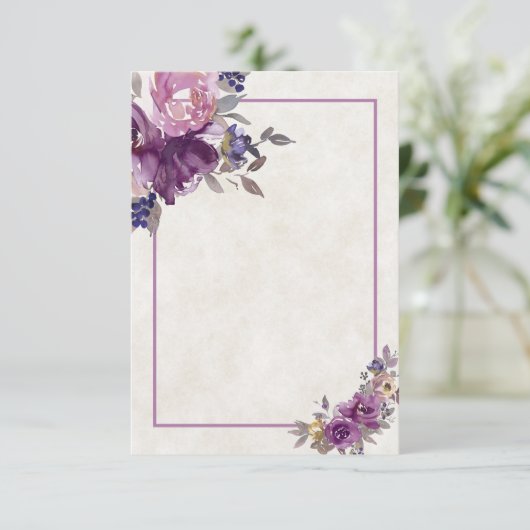 Invitation de mariage florale aquarelle violette b (Debout devant)