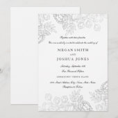 Invitation de mariage florale argentée élégante (Devant / Derrière)