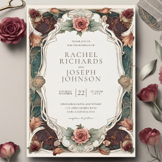 Invitation de mariage florale Art Nouveau