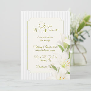 Invitation de mariage florale au lys rayé simple