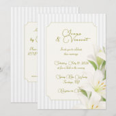 Invitation de mariage florale au lys rayé simple (Devant / Derrière)