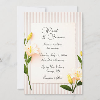 Invitation de mariage florale au lys rayé simple