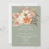 Invitation de mariage florale au QR code avec pêch (Devant)