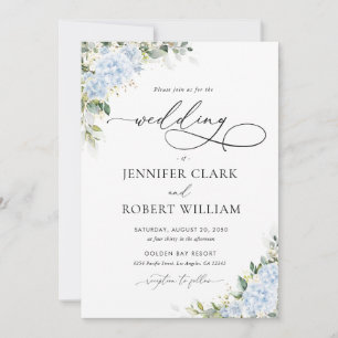 Invitation de mariage florale aux hortensias bleus