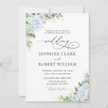 Invitation de mariage florale aux hortensias bleus