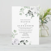 Invitation de mariage florale aux roses blanches e (Debout devant)
