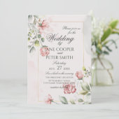 Invitation de mariage florale aux roses roses (Debout devant)
