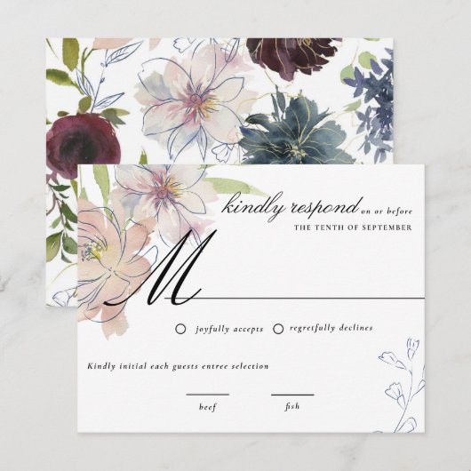 Invitation de mariage florale aux tons joyaux somb (Devant / Derrière)