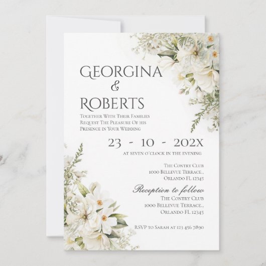 Invitation de mariage florale blanche (Devant)
