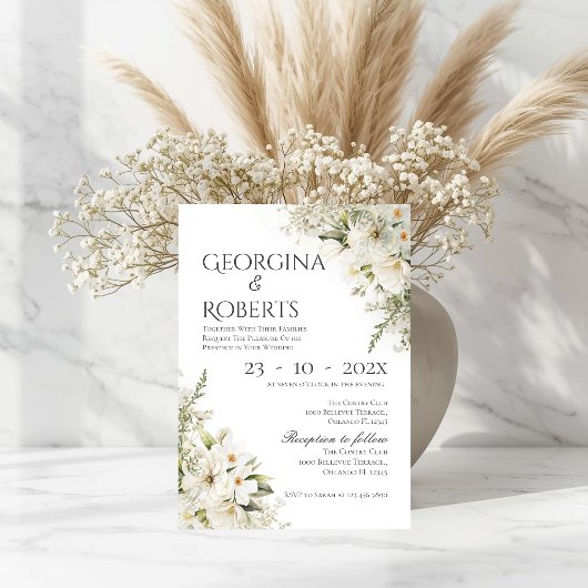 Invitation de mariage florale blanche