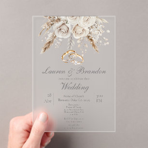 Invitation de mariage florale blanche en acrylique