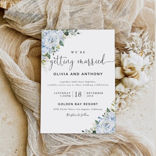 Invitation de mariage florale bleu clair romantiqu