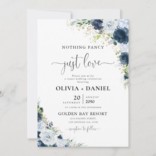 Invitation de mariage florale bleu marine (Devant)